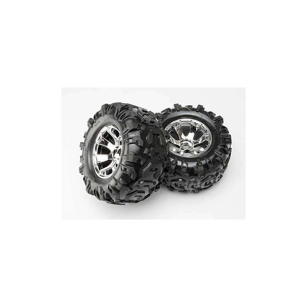 Traxxas Coppia gomme Canyon con cerchi cromati GEODE per E-revo e T-Maxx (art. TXX5673)