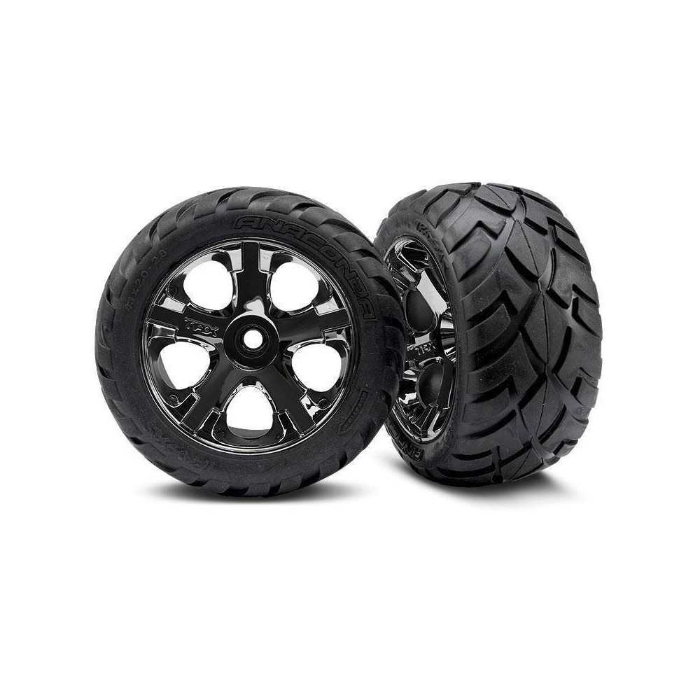 Traxxas Coppia gomme Anaconda cerchi Rustler cromati neri Posteriori (art. TXX3773A)