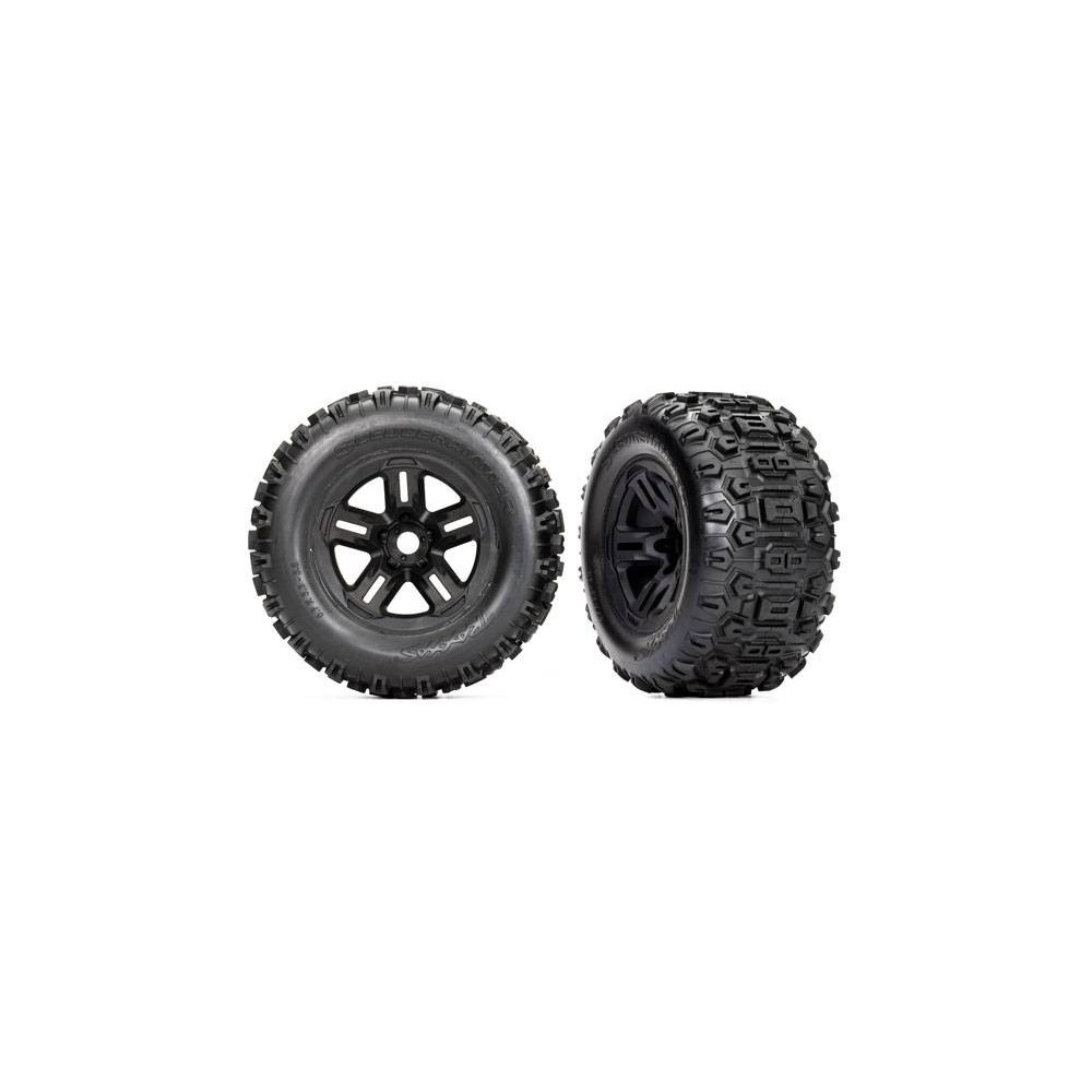 Traxxas Coppia gomme con cerchi Sledgehammer Black 3.8" TSM esagono 17mm per Sledge (art. TXX9672)