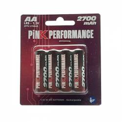 Pink Performance Batterie Stilo Ricaricabili Ni-Mh R6 AA 2700mAh 50x14mm 4 pezzi (art. PP2-2700AA)