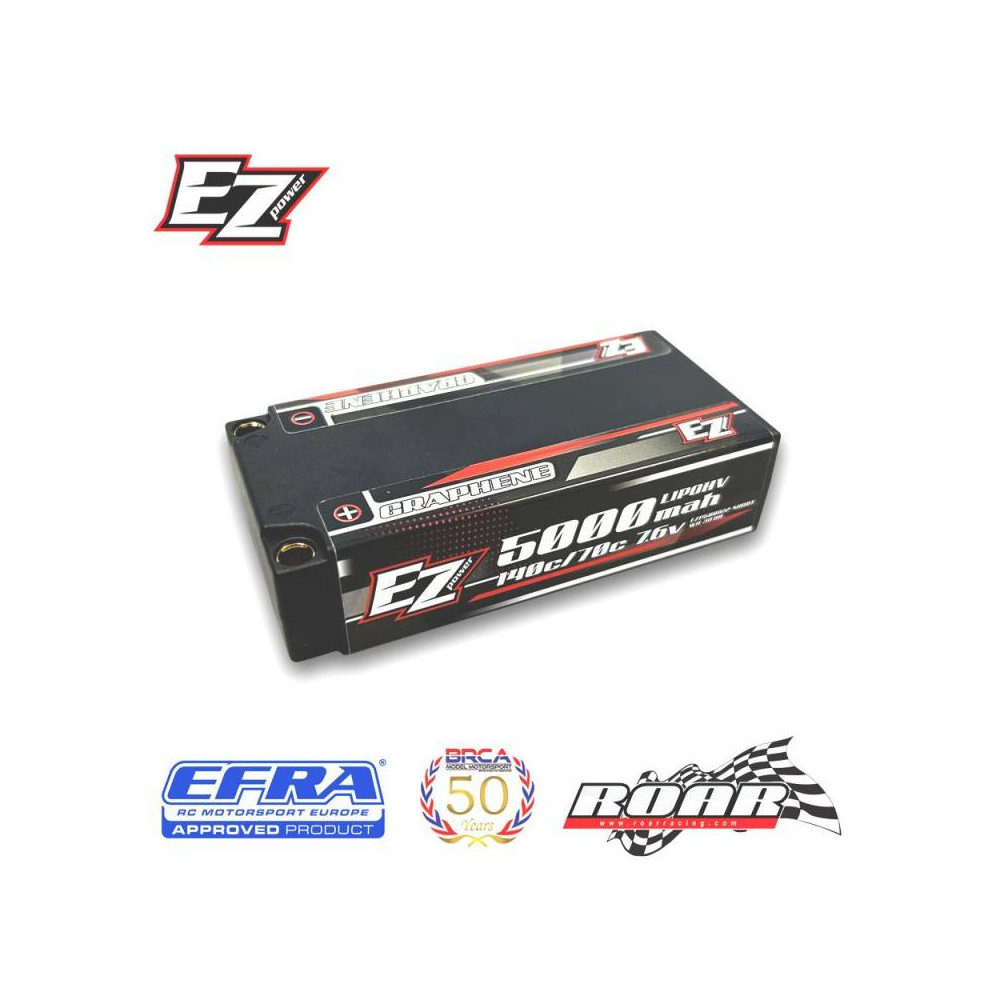 EZpower Batteria Li-po SHORTY 2S 7,6V 5000mAh 140/70C HV GRAPHENE - 5mm (art. EZP5000/2-SHORT)