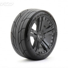 Jetko Coppia gomme EX Super Sonic Buggy & GT Scala 1/8 Belted Tyre Esagono 17mm Cerchi Neri (art. JK1504RB)