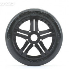 Jetko Coppia gomme EX Super Sonic Buggy & GT Scala 1/8 Belted Tyre Esagono 17mm Cerchi Neri (art. JK1504RB)