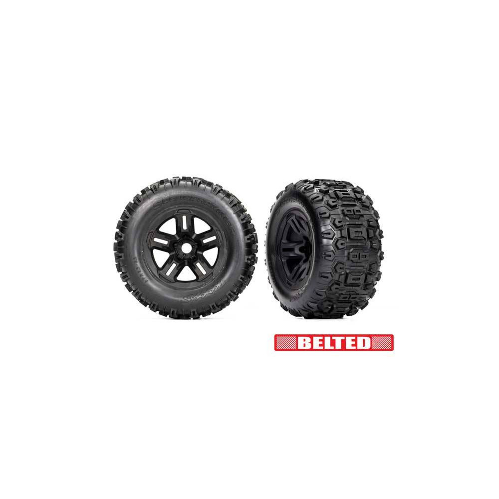 Traxxas Coppia gomme Sledgehammer Black Belted Incollate su Cerchi esagono 17mm per Sledge (art. TXX9573)
