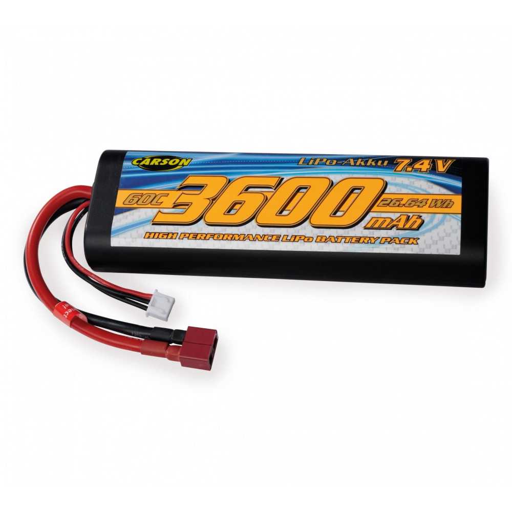 Batteria LiPo Carson 7.4V 3600mAh 60C T-Plug RC (500608231) Batteria LiPo Carson 7.4V 3600mAh 60C T-Plug RC (500608231)