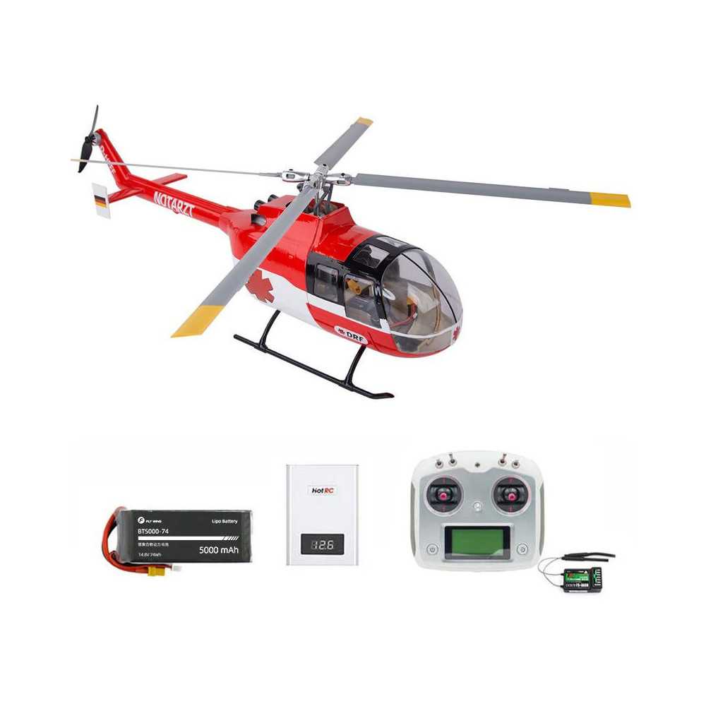 Elicottero FlyWing BO-105 Red RTF | Rotore 4 Pale con GPS H1